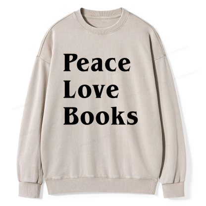 Pagewings Peace Love Books Unisex Washed Sweatshirt
