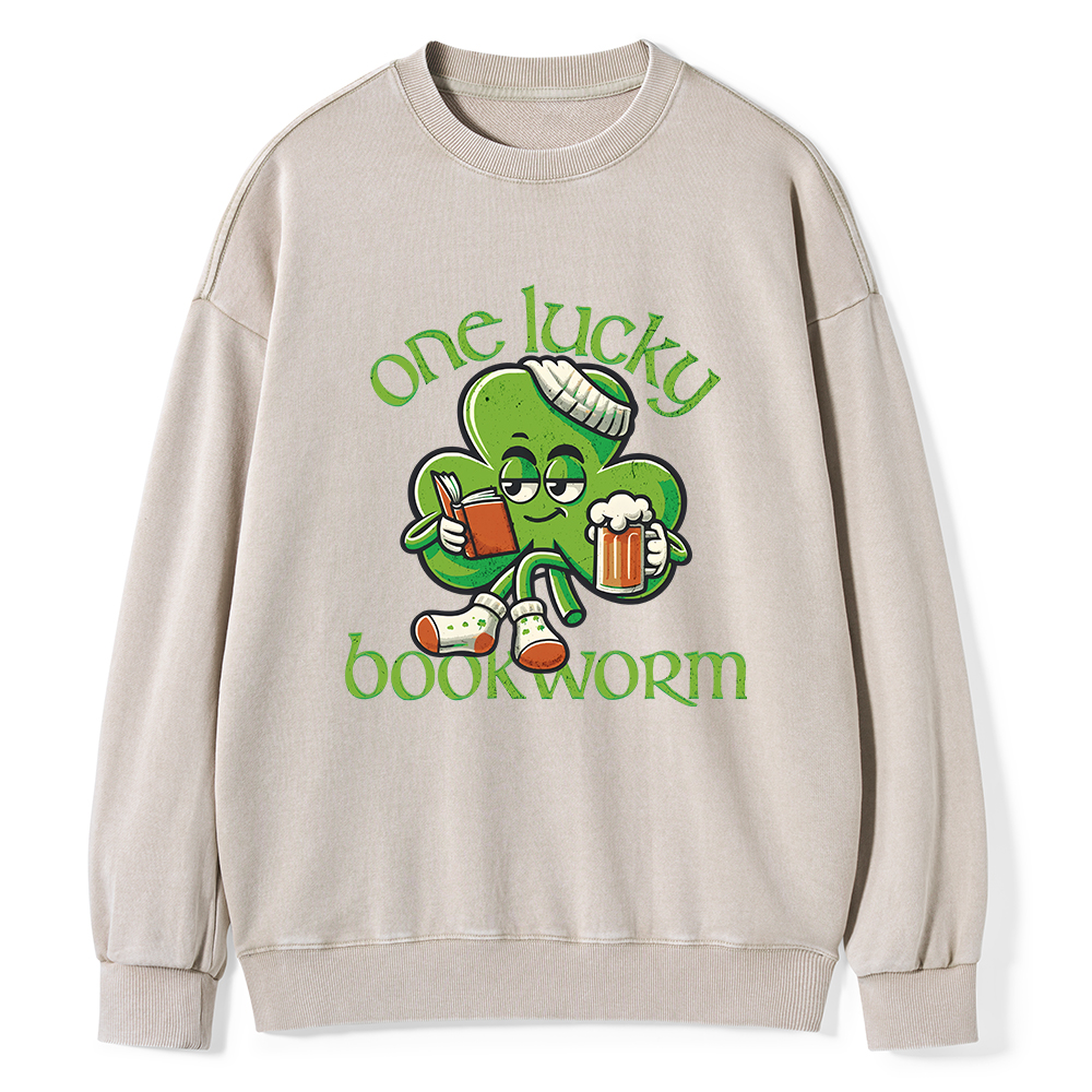 Pagewings  Lucky Book worm Shirt St. Patrick Day outfit Unisex Washed Sweatshirt