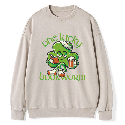 Pagewings  Lucky Book worm Shirt St. Patrick Day outfit Unisex Washed Sweatshirt