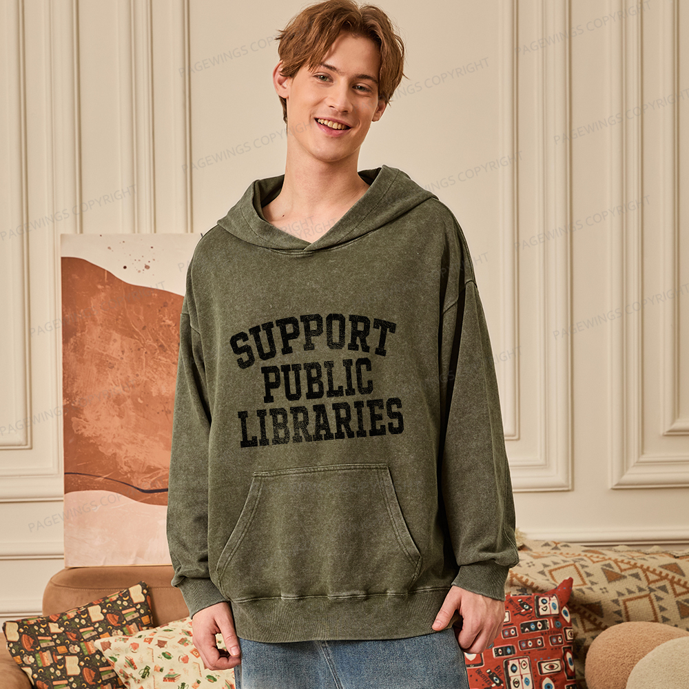 Pagewings Support Public Libraries Unisex Washed Hoodie