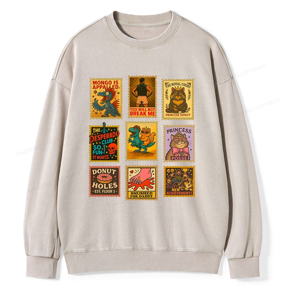 Pagewings Vintage Stamp Unisex Washed Sweatshirt