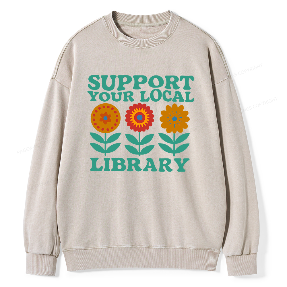 Pagewings Support Your Local Library Unisex Washed Sweatshirt