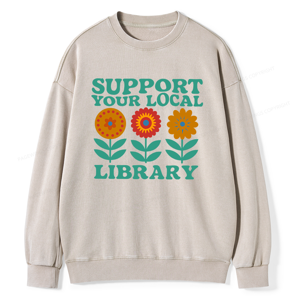 Pagewings Support Your Local Library Unisex Washed Sweatshirt