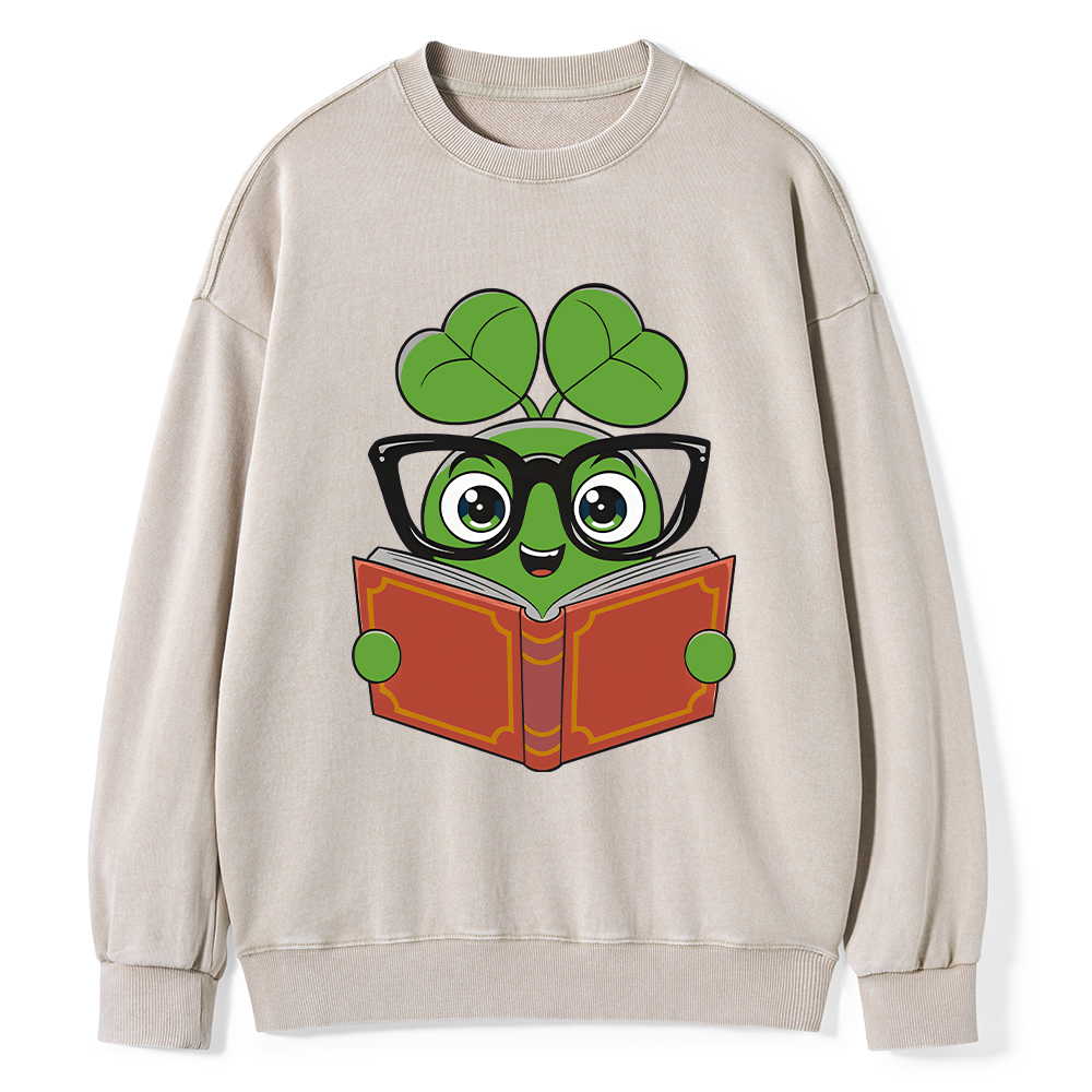 Pagewings Cute Reading Clover Tee Lucky Bookworm T-Shirt Unisex Washed