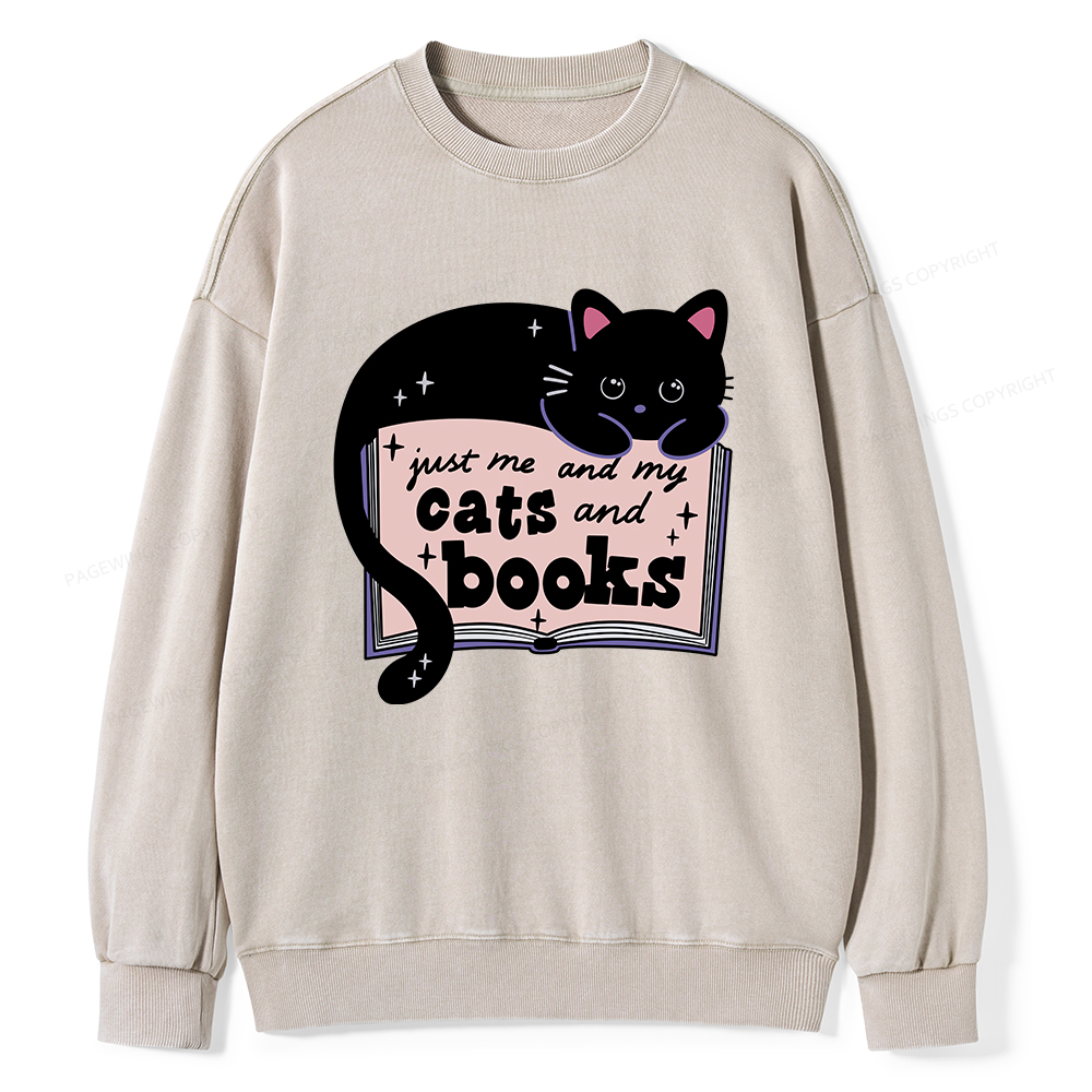 Pagewings Just me my Cats and Books Unisex Washed Sweatshirt