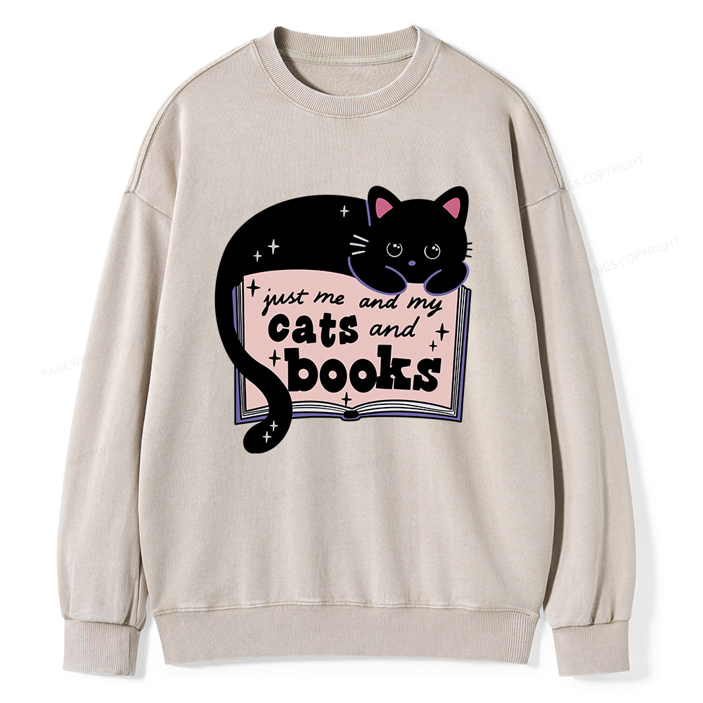 Pagewings Just me my Cats and Books Unisex Washed Sweatshirt