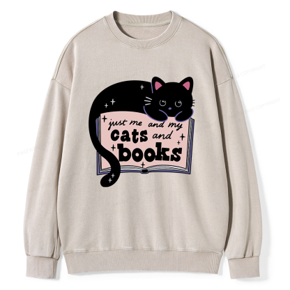 Pagewings Just me my Cats and Books Unisex Washed Sweatshirt