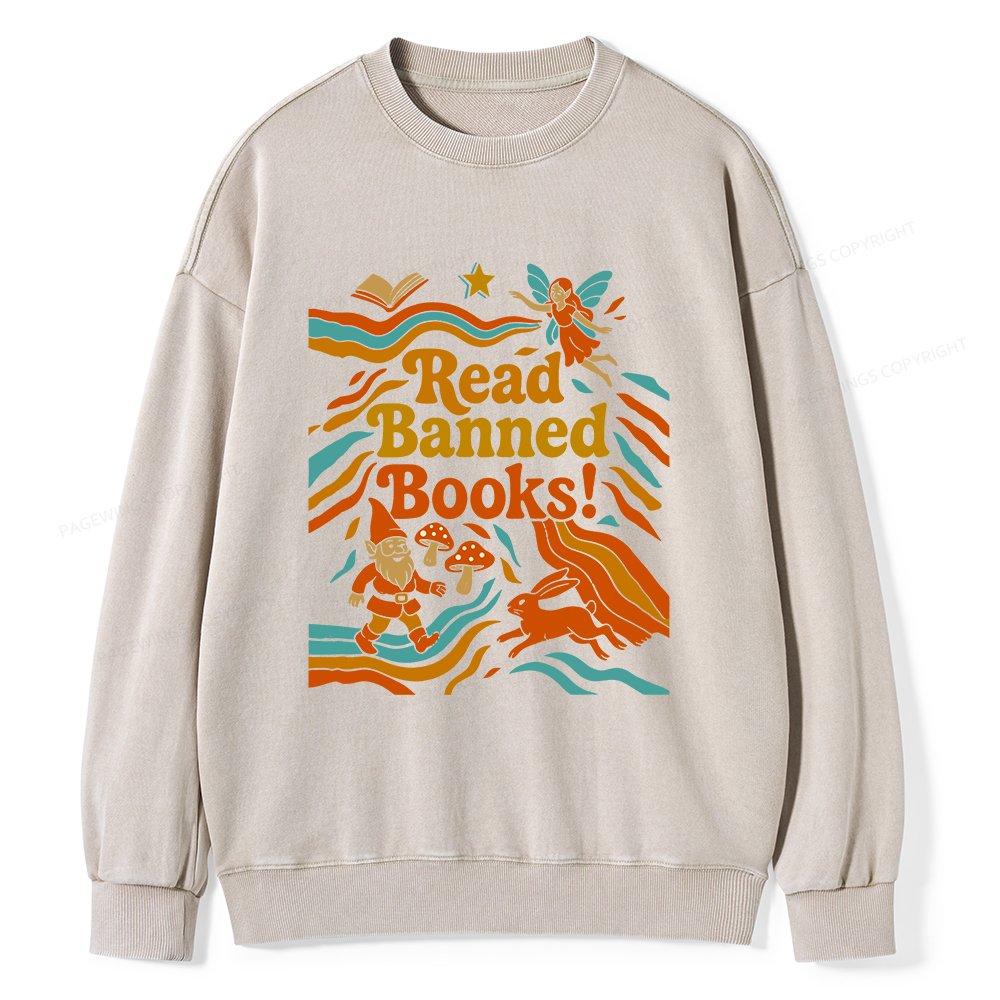 Pagewings Read Banned Books Fantasy Unisex Washed Sweatshirt