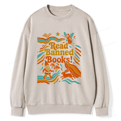 Pagewings Read Banned Books Fantasy Unisex Washed Sweatshirt