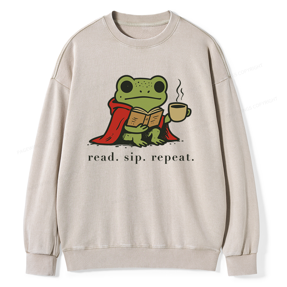 Pagewings Read Sip Repeat Unisex Washed Sweatshirt