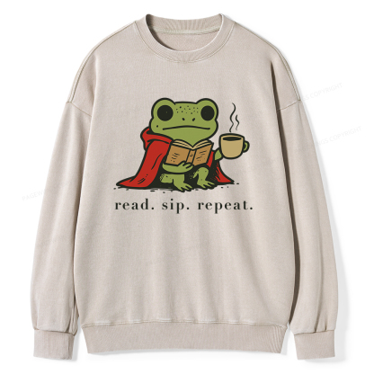 Pagewings Read Sip Repeat Unisex Washed Sweatshirt