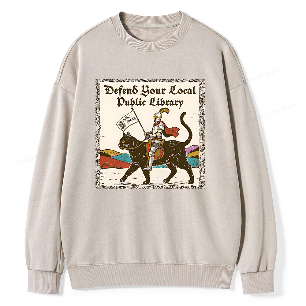 Pagewings Defend Your Local Public Library Unisex Washed Sweatshirt