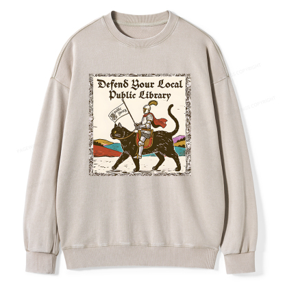 Pagewings Defend Your Local Public Library Unisex Washed Sweatshirt