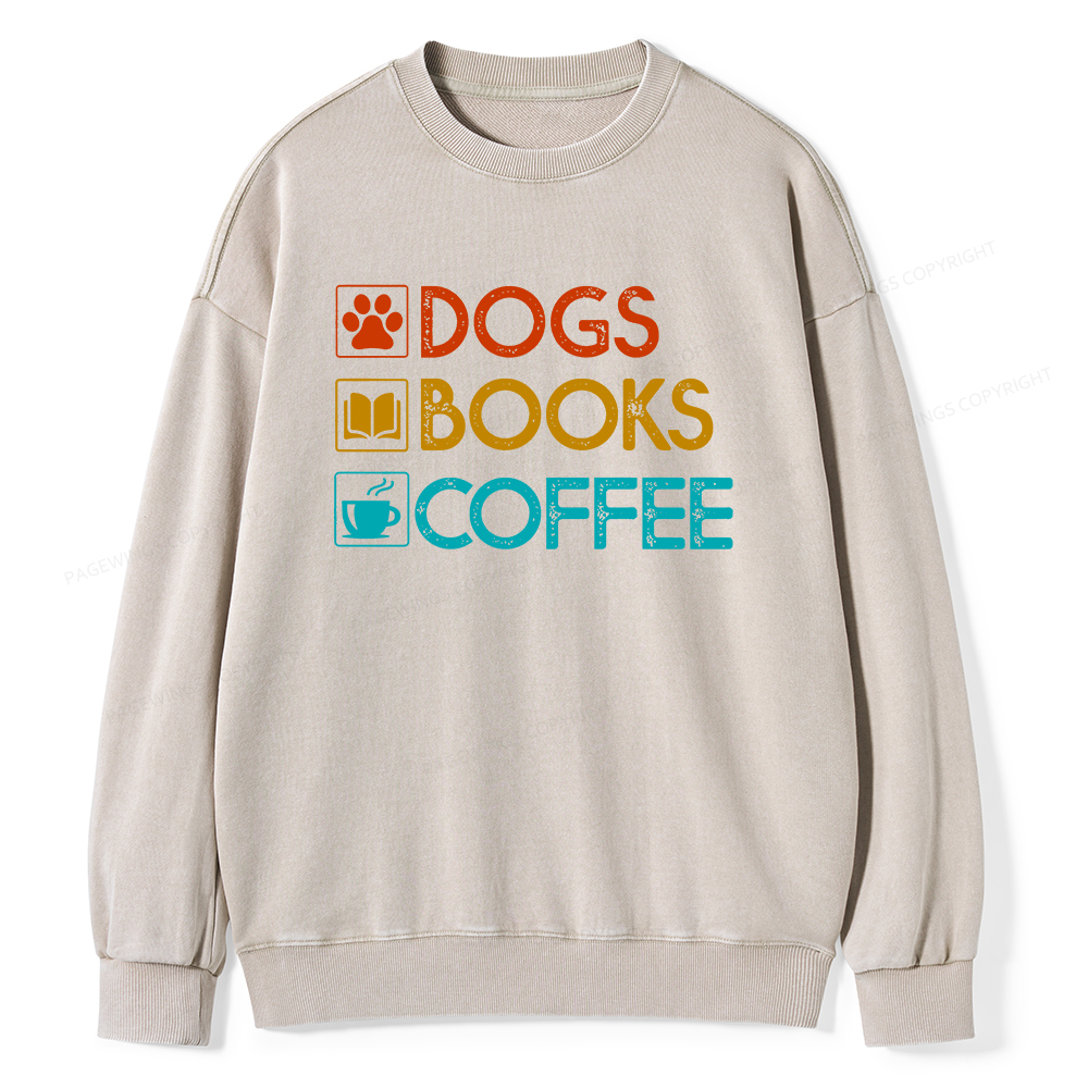 Pagewings Dogs Books Coffee Unisex Washed Sweatshirt
