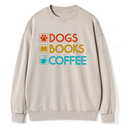 Pagewings Dogs Books Coffee Unisex Washed Sweatshirt