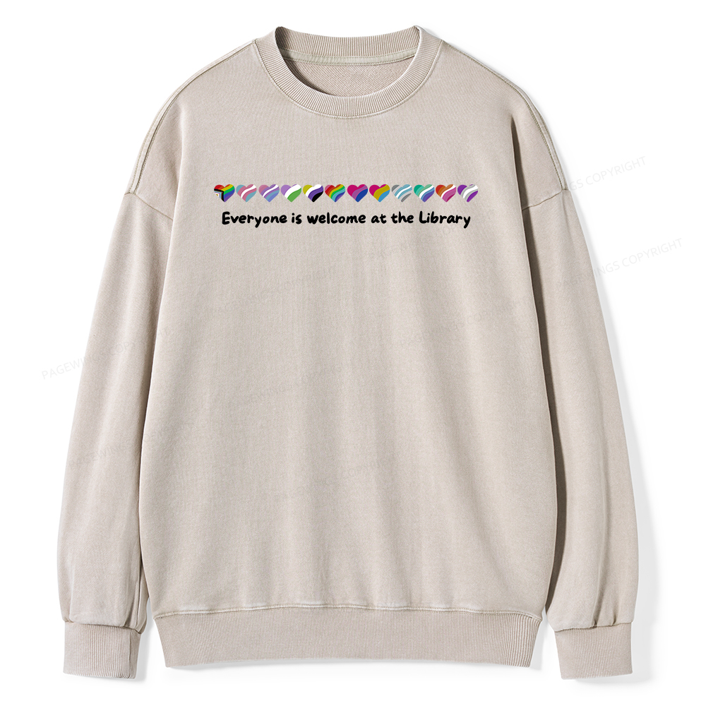 Pagewings Everyone Is Welcome At The Library Unisex Washed Sweatshirt