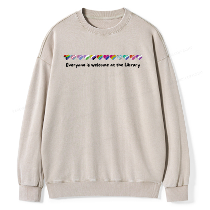 Pagewings Everyone Is Welcome At The Library Unisex Washed Sweatshirt