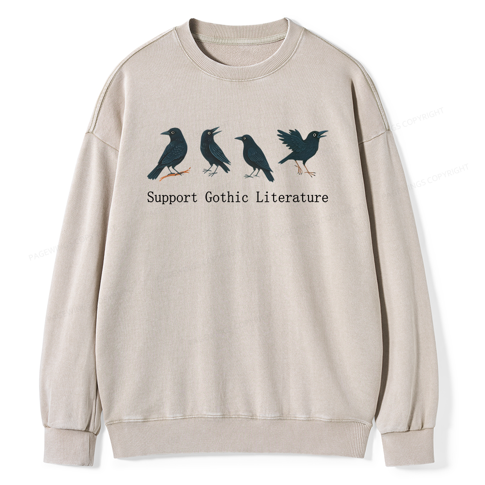 Pagewings Support Gothic Literature Unisex Washed Sweatshirt