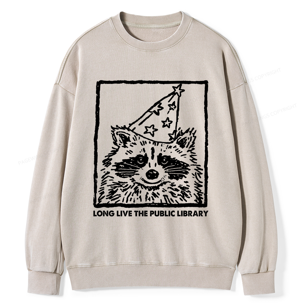 Pagewings Long Live The Public Library Unisex Washed Sweatshirt