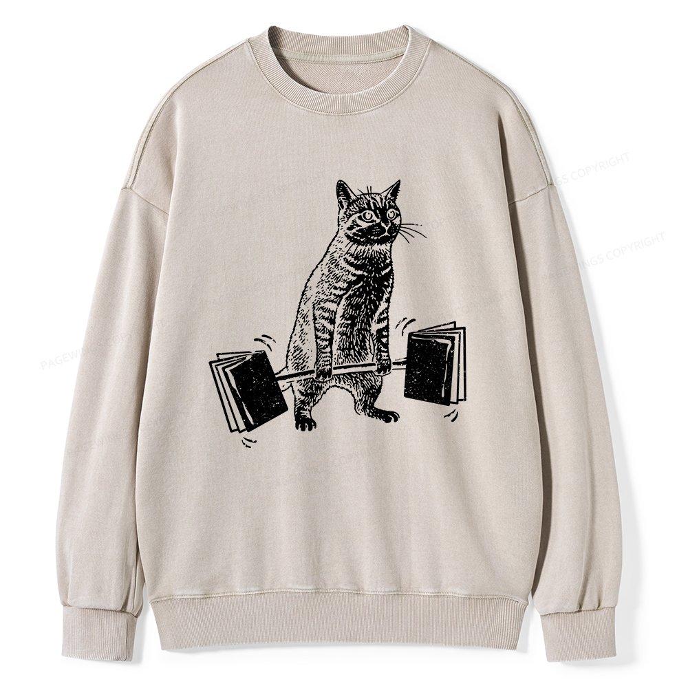 Pagewings Funny Cat Love Books Unisex Washed Sweatshirt