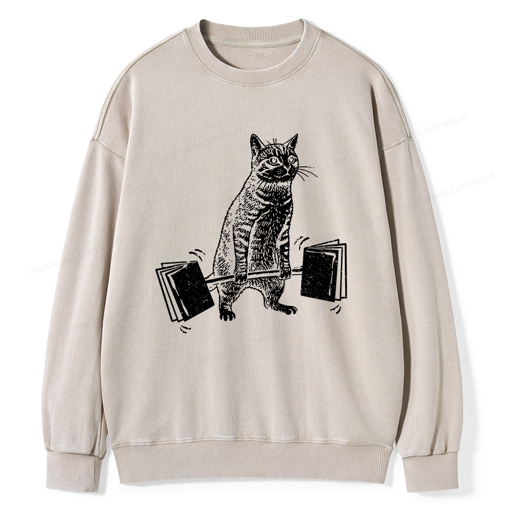 Pagewings Funny Cat Love Books Unisex Washed Sweatshirt
