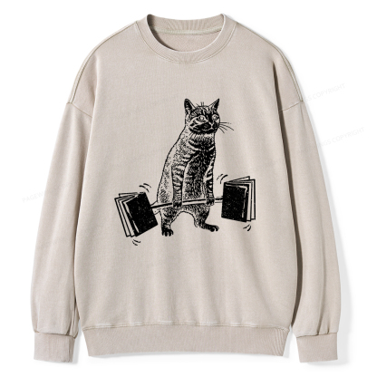 Pagewings Funny Cat Love Books Unisex Washed Sweatshirt
