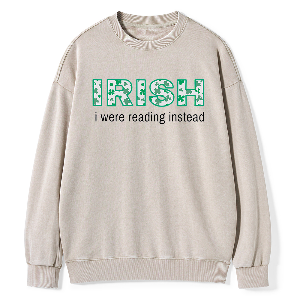 Pagewings St Patrick's Day Reading Teacher t Shirt Unisex Washed Sweatshirt