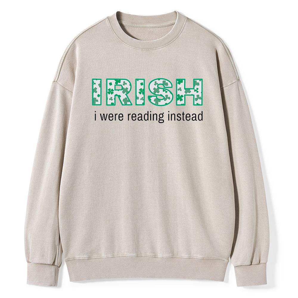 Pagewings St Patrick's Day Reading Teacher t Shirt Unisex Washed Sweatshirt