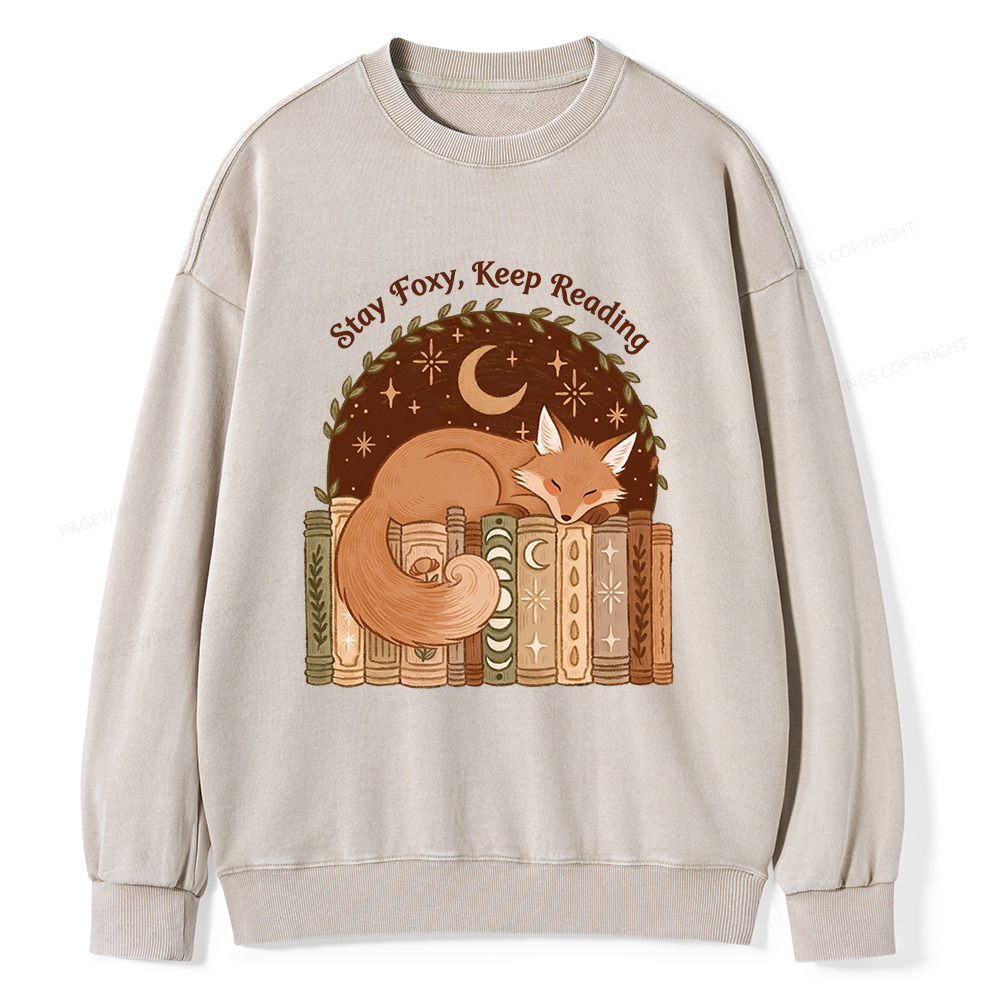 Pagewings Stay Foxy Keep Reading Unisex Washed Sweatshirt