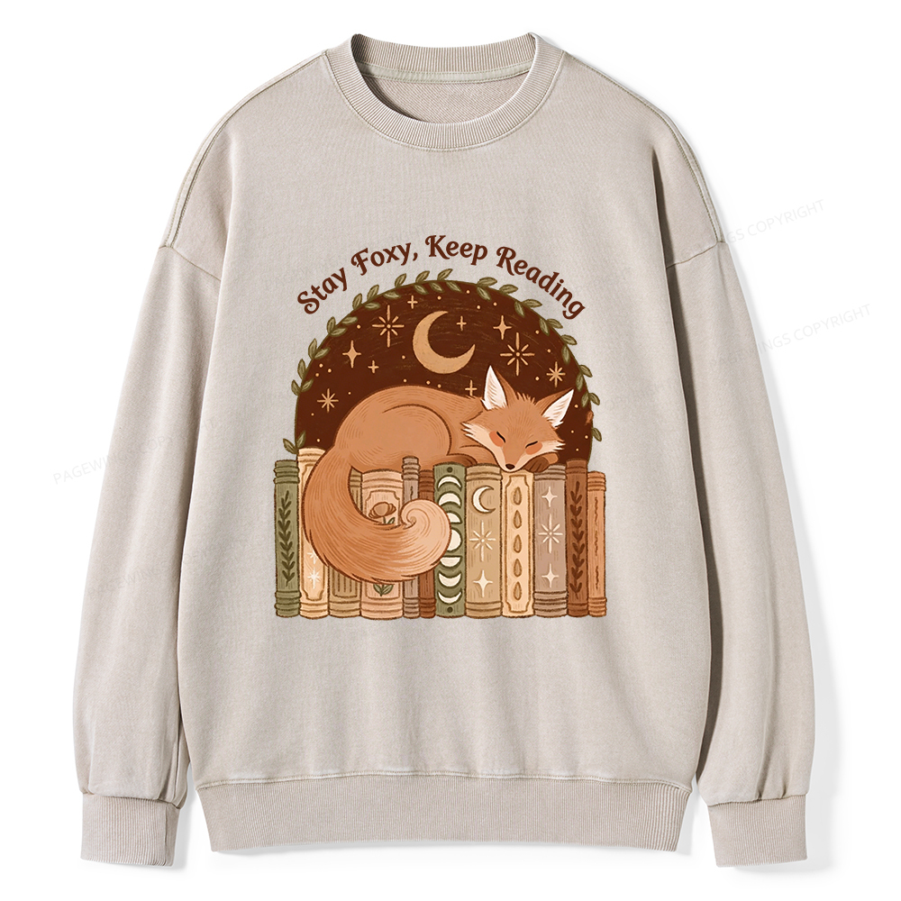 Pagewings Stay Foxy Keep Reading Unisex Washed Sweatshirt