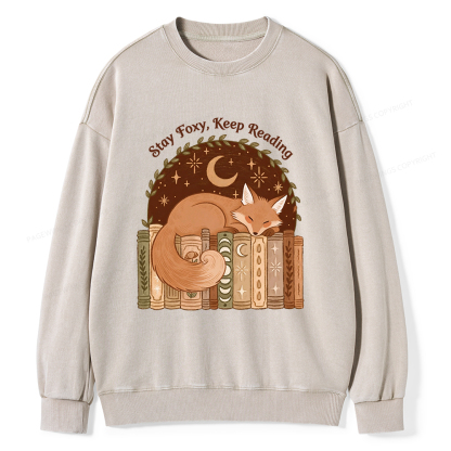 Pagewings Stay Foxy Keep Reading Unisex Washed Sweatshirt