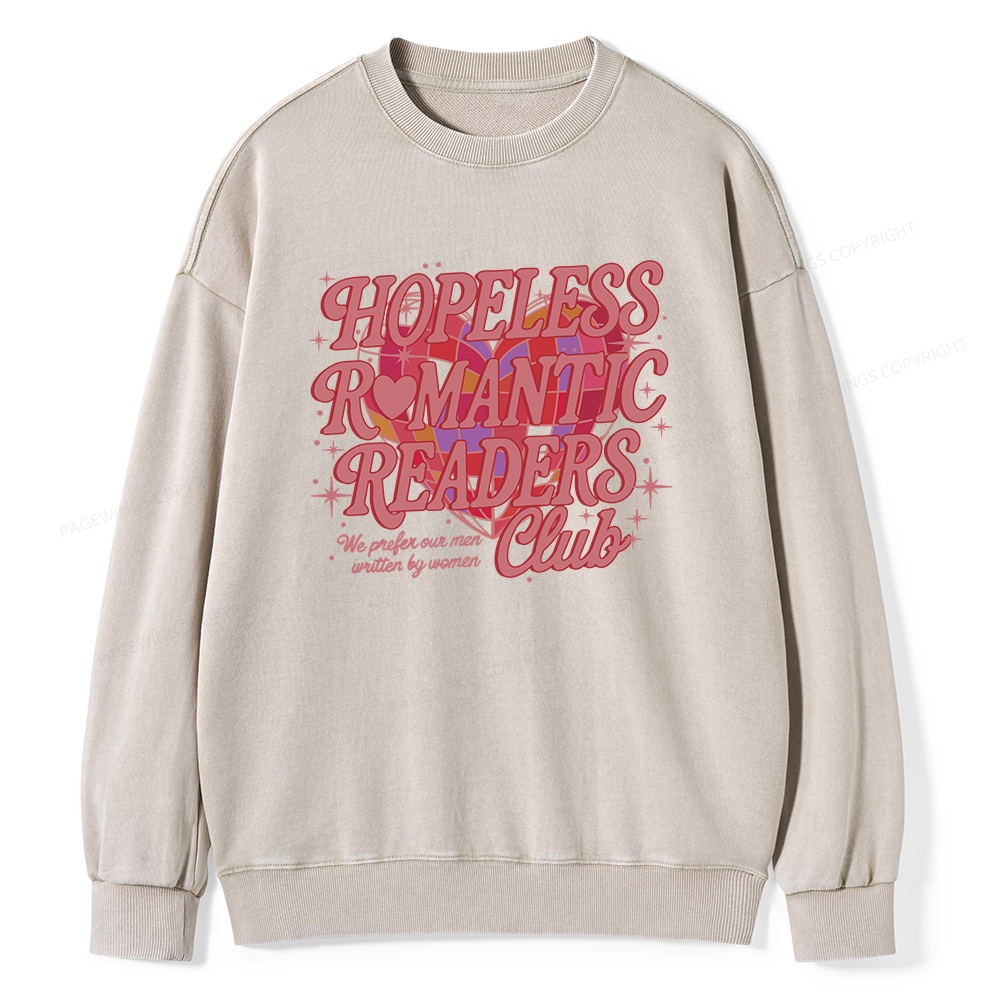 Pagewings Hopeless Romantic Readers Club Unisex Washed Sweatshirt