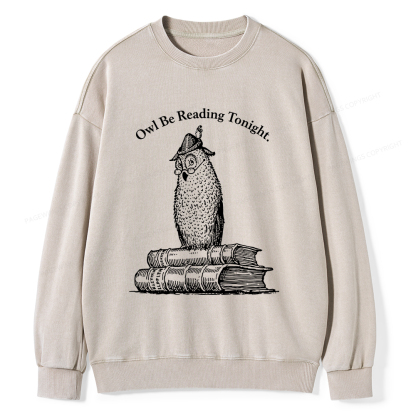 Pagewings Owl Be Reading Tonight Unisex Washed Sweatshirt