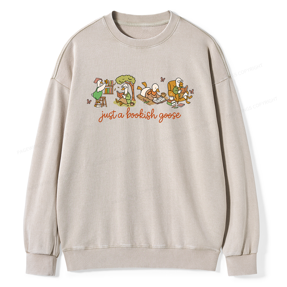 Pagewings Just a Bookish Goose Unisex Washed Sweatshirt