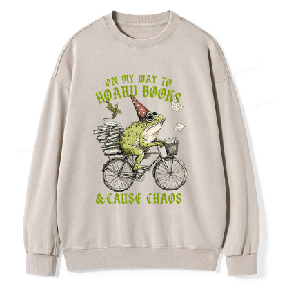 Pagewings On My Way To Hoard Books Unisex Washed Sweatshirt