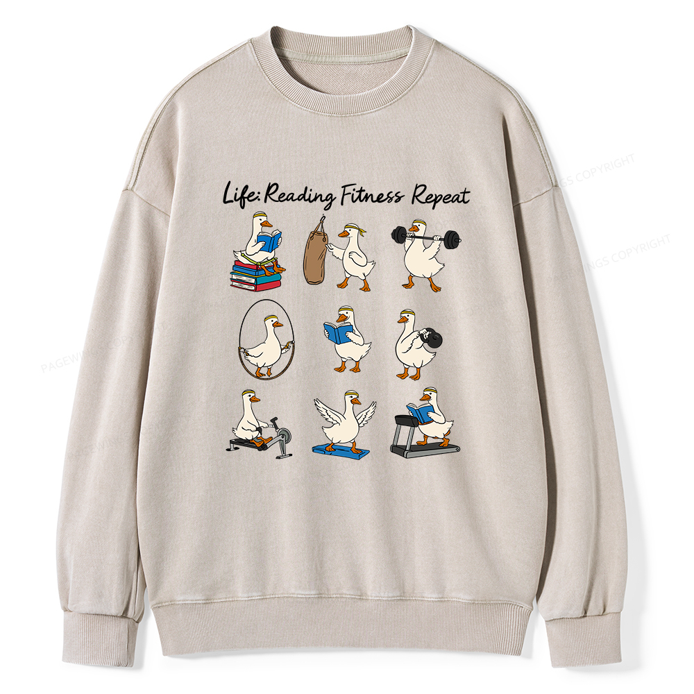 Pagewings Life Reading Fitness Repeat Unisex Washed Sweatshirt