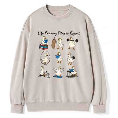 Pagewings Life Reading Fitness Repeat Unisex Washed Sweatshirt