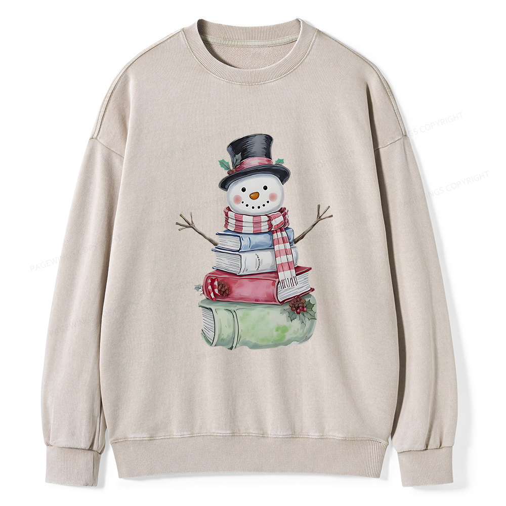 Pagewings Snowman Book Unisex Washed Sweatshirt