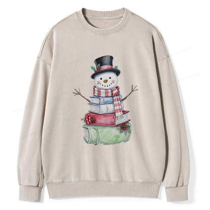 Pagewings Snowman Book Unisex Washed Sweatshirt