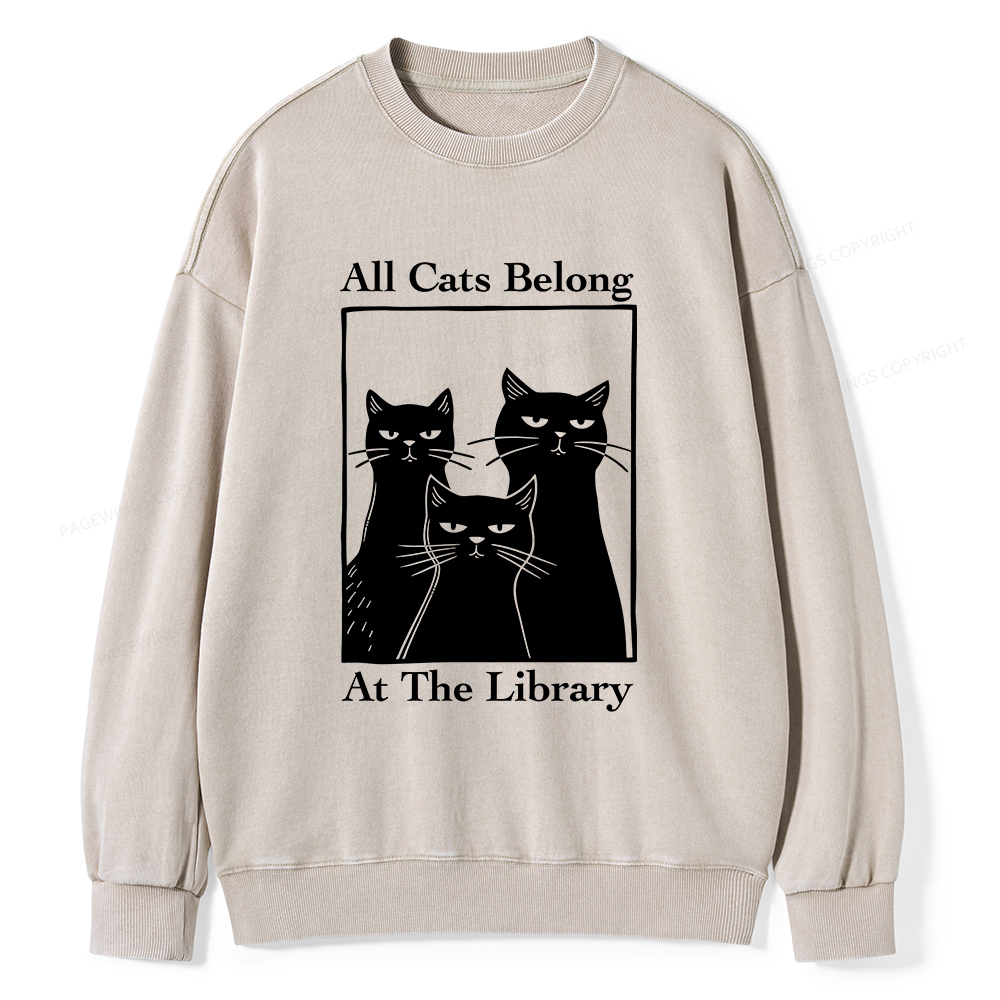 Pagewings All Cats Belong At The Library Unisex Washed Sweatshirt