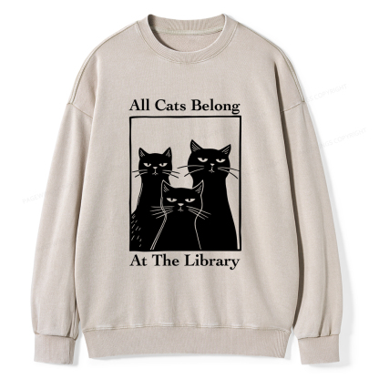 Pagewings All Cats Belong At The Library Unisex Washed Sweatshirt
