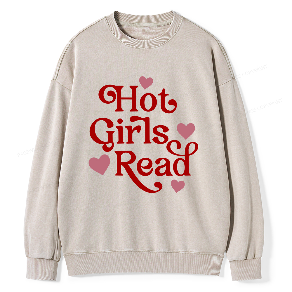 Pagewings Hot Girls Read Unisex Washed Sweatshirt