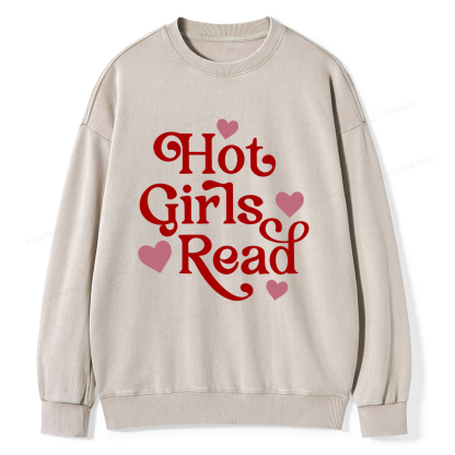 Pagewings Hot Girls Read Unisex Washed Sweatshirt