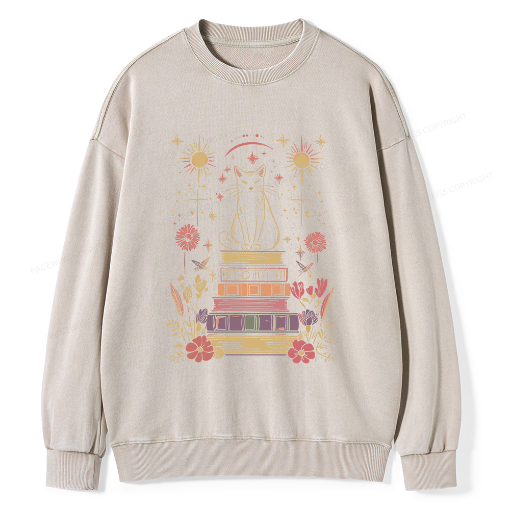 Pagewings Mystical Cat Unisex Washed Sweatshirt