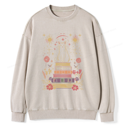 Pagewings Mystical Cat Unisex Washed Sweatshirt