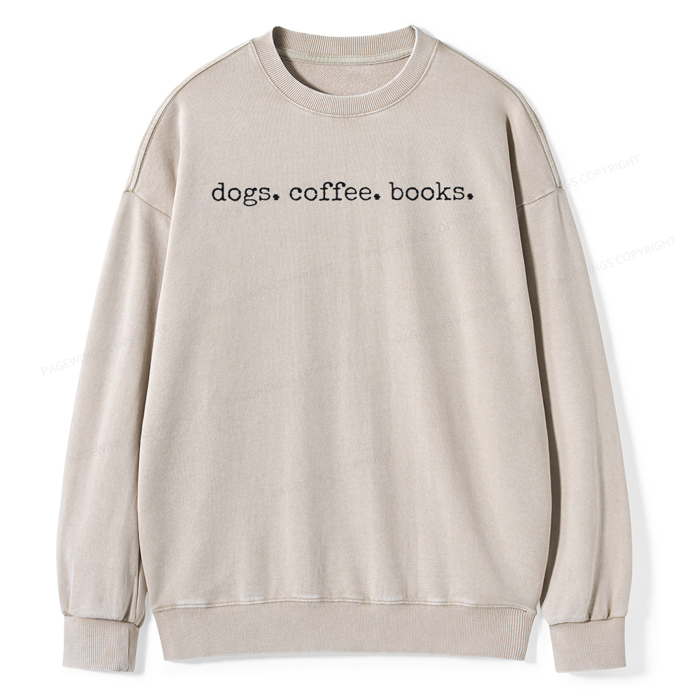 Pagewings Dogs Coffee Books Unisex Washed Sweatshirt