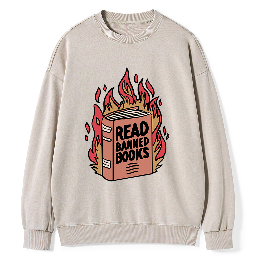 Pagewings Read Banned Books Shirt Unisex Washed Sweatshirt