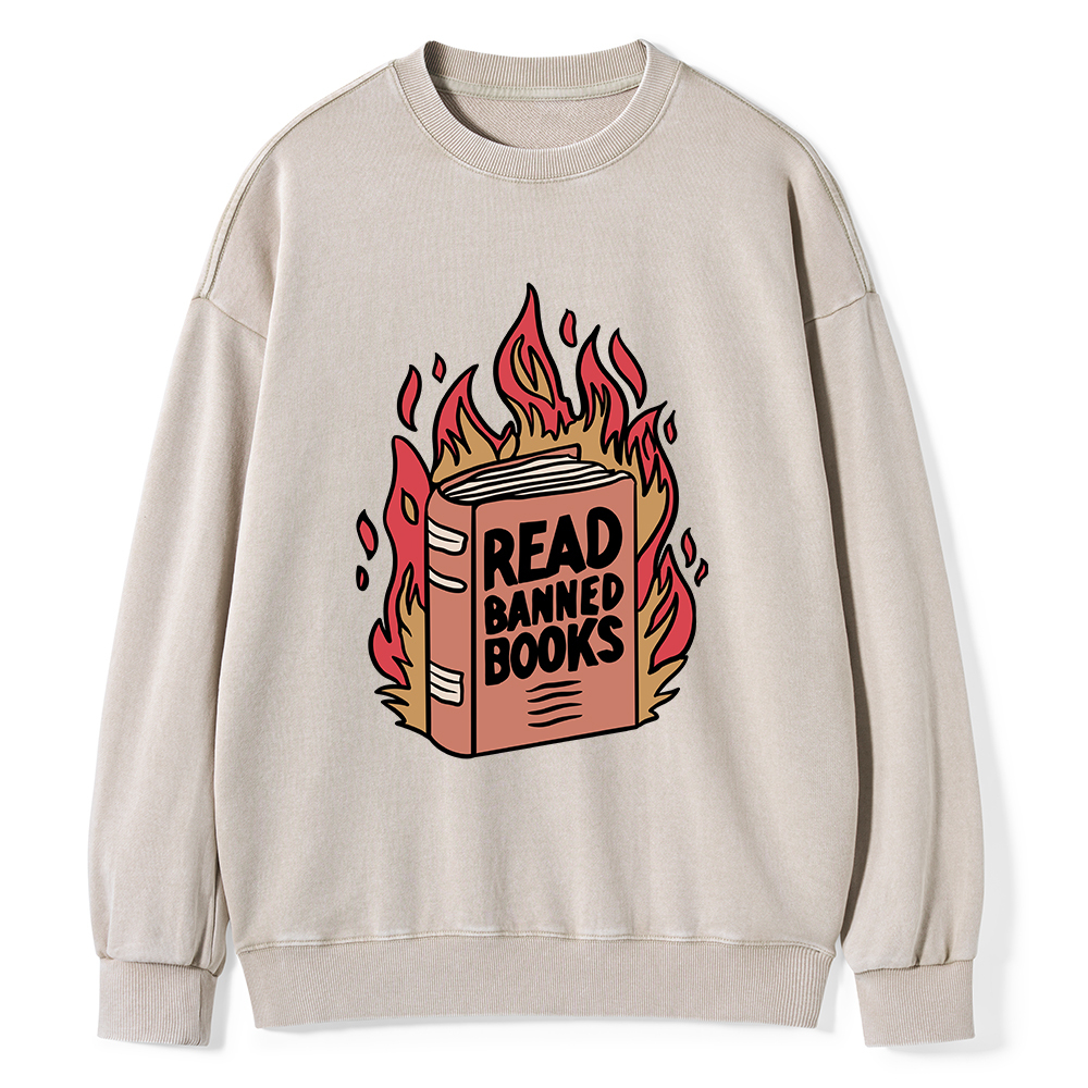 Pagewings Read Banned Books Shirt Unisex Washed Sweatshirt