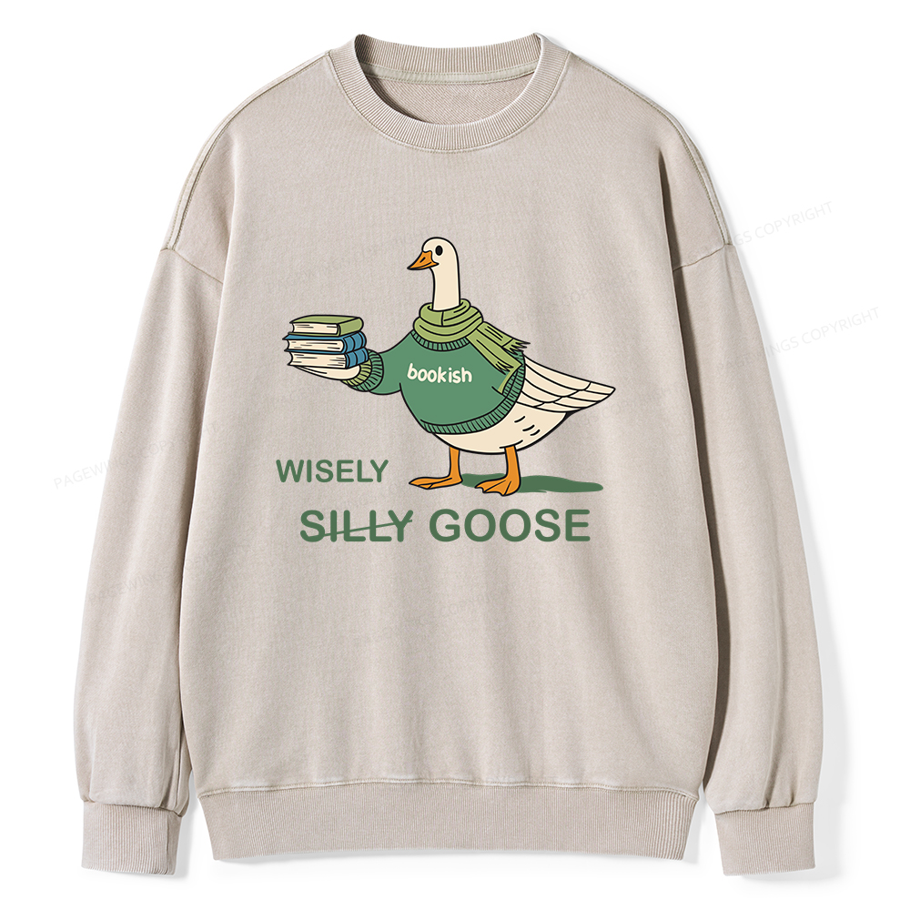 Pagewings Wisely Silly Goose  Unisex Washed Sweatshirt