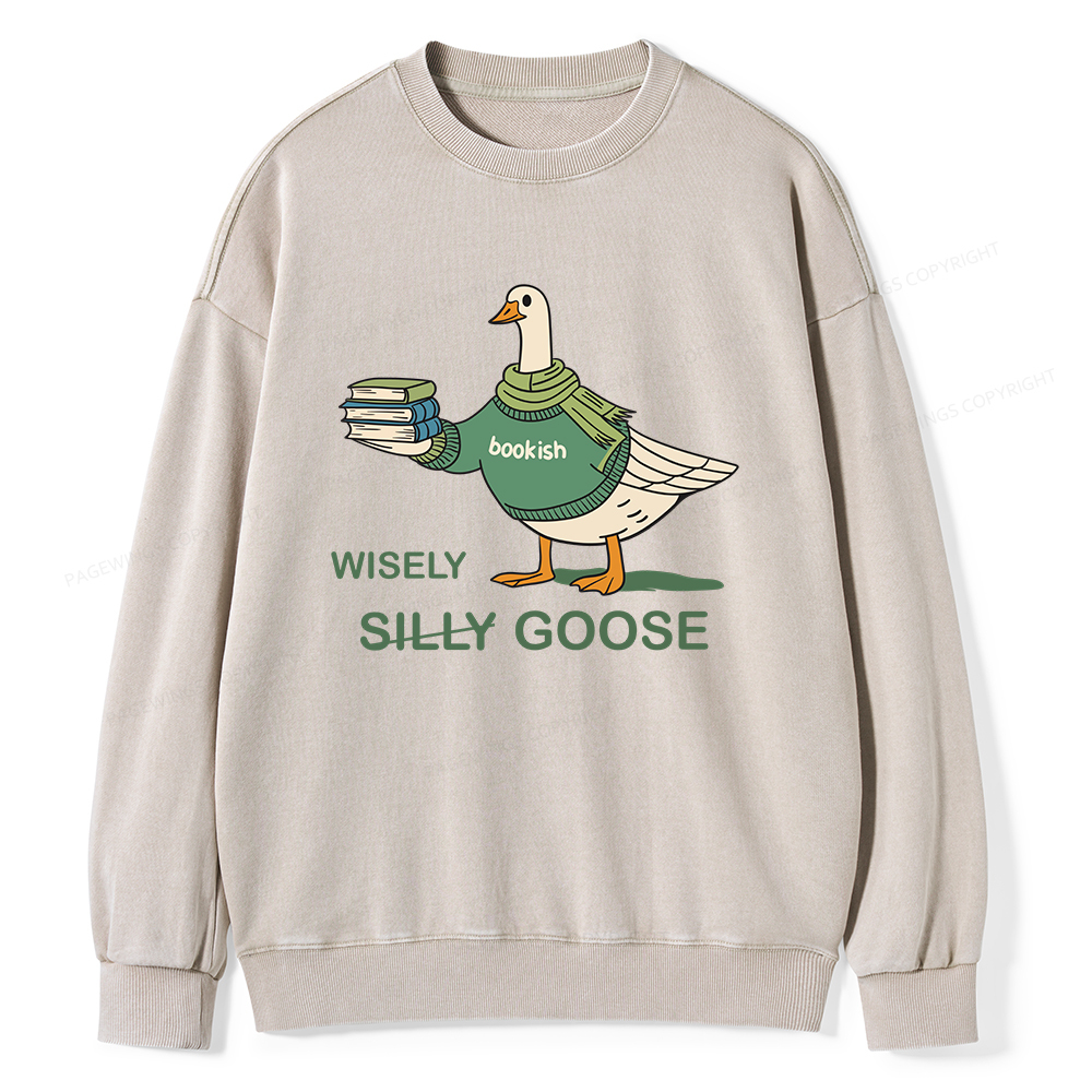 Pagewings Wisely Silly Goose  Unisex Washed Sweatshirt